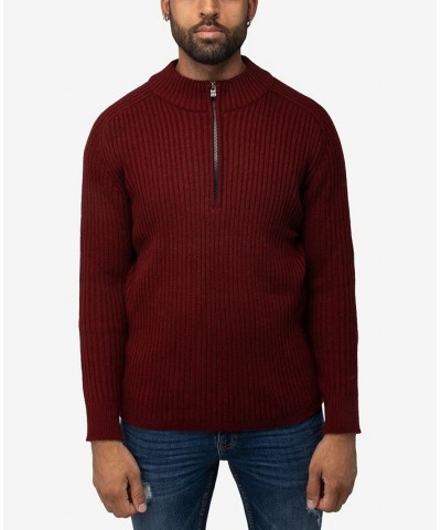 Men's Ribbed Mock Neck Quarter-Zip Sweater Red $31.90 Sweaters