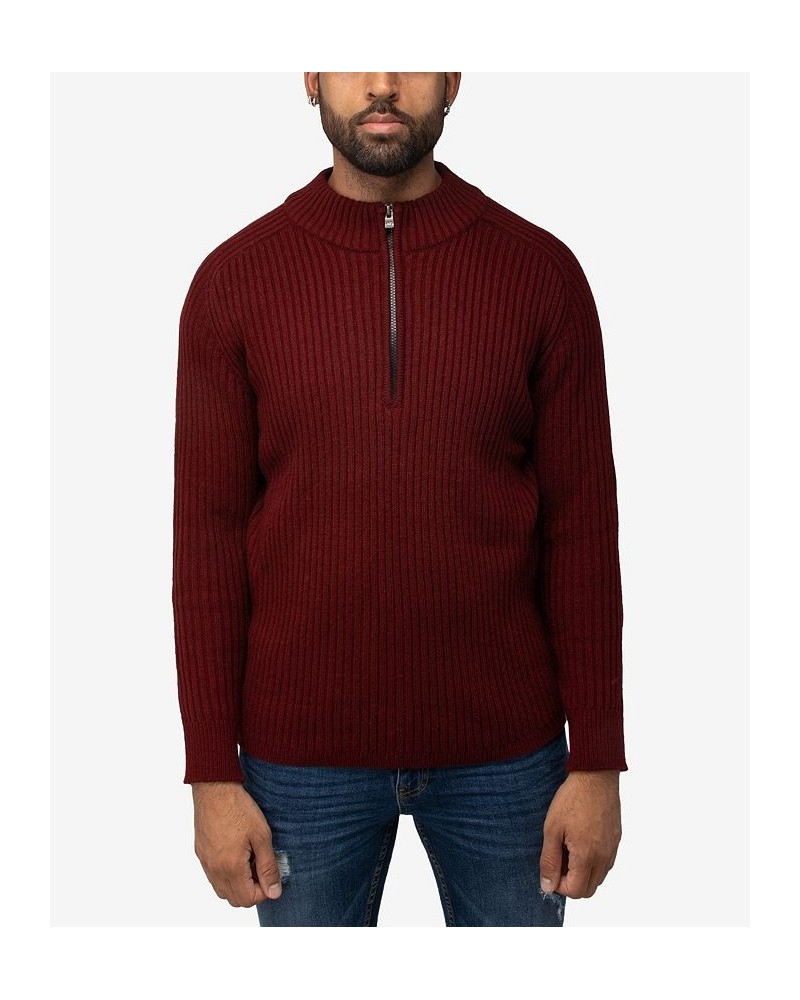 Men's Ribbed Mock Neck Quarter-Zip Sweater Red $31.90 Sweaters