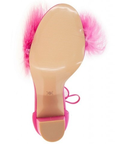 Women's Biny Faux Feathers Sandal Pink $41.42 Shoes