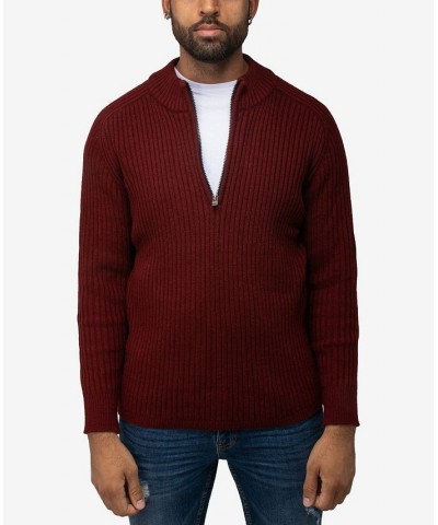 Men's Ribbed Mock Neck Quarter-Zip Sweater Red $31.90 Sweaters