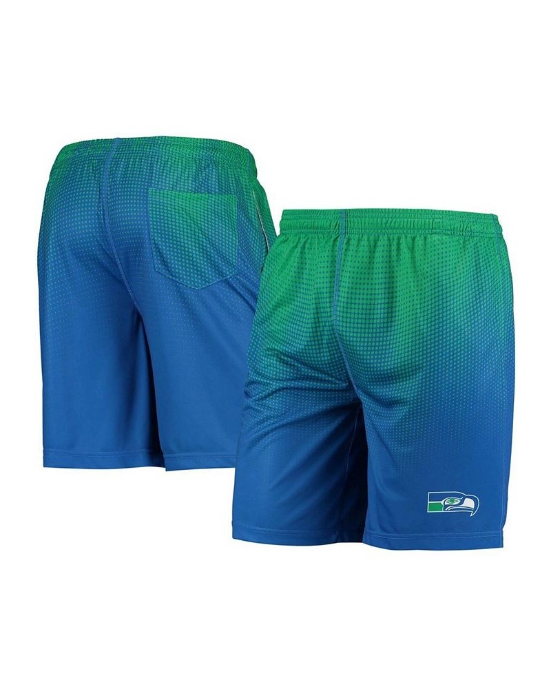 Men's Royal and Green Seattle Seahawks Historic Logo Pixel Gradient Training Shorts $18.48 Shorts