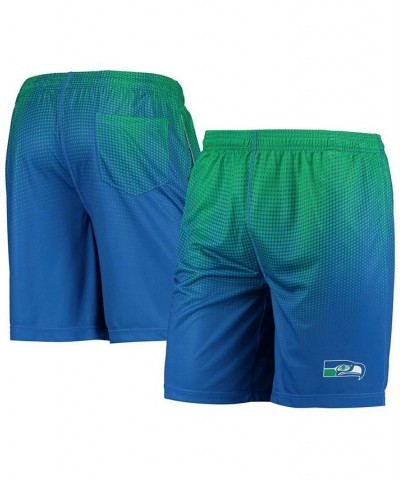 Men's Royal and Green Seattle Seahawks Historic Logo Pixel Gradient Training Shorts $18.48 Shorts