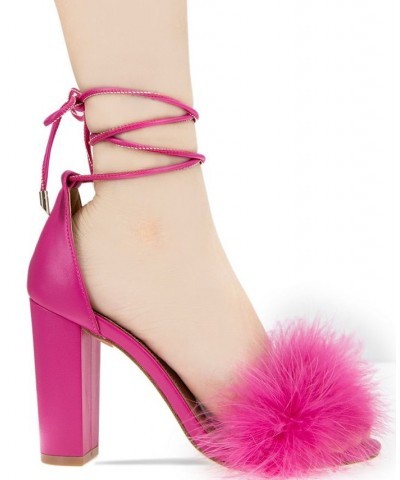 Women's Biny Faux Feathers Sandal Pink $41.42 Shoes