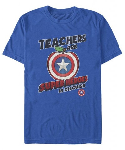 Men's Super Teacher Captain Short Sleeve Crew T-shirt Blue $18.89 T-Shirts