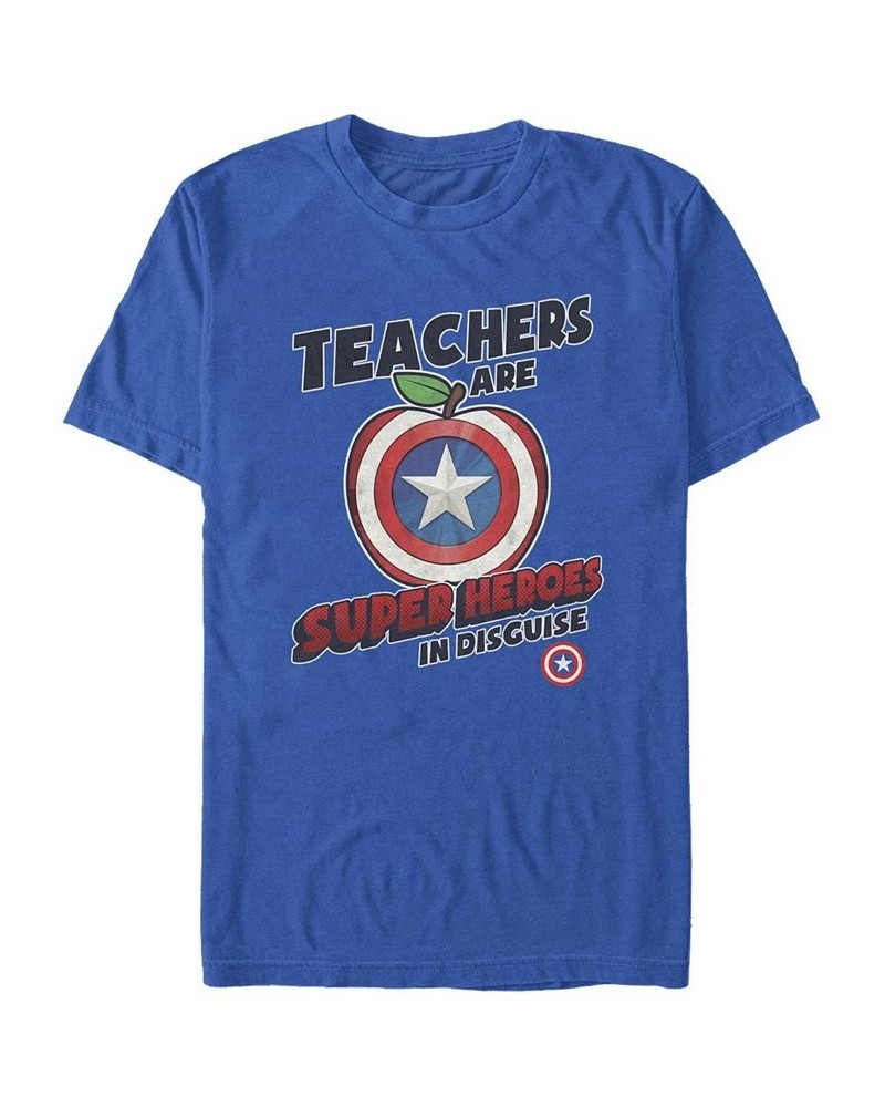 Men's Super Teacher Captain Short Sleeve Crew T-shirt Blue $18.89 T-Shirts