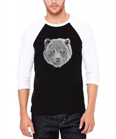 Men's Raglan Baseball Word Art Bear Face T-shirt Black and White $25.64 T-Shirts