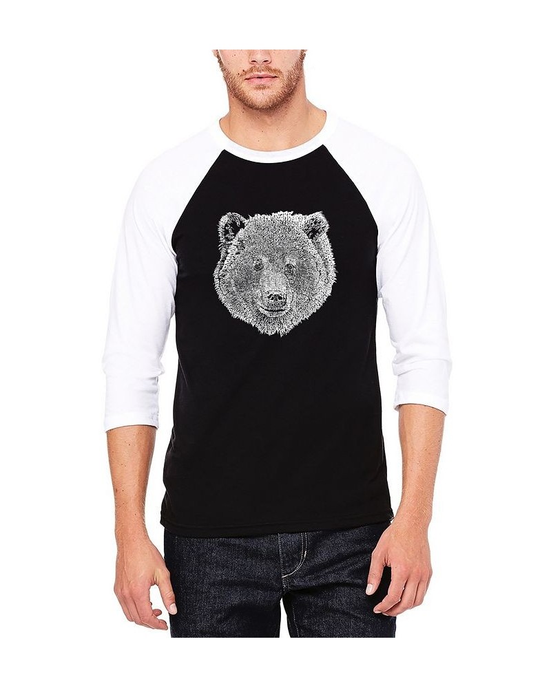 Men's Raglan Baseball Word Art Bear Face T-shirt Black and White $25.64 T-Shirts