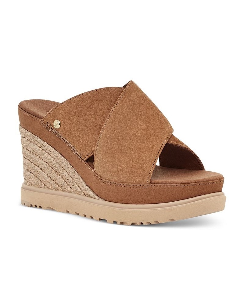 Women's Abbot Slip-On Crisscross Espadrille Wedge Sandals Brown $66.00 Shoes