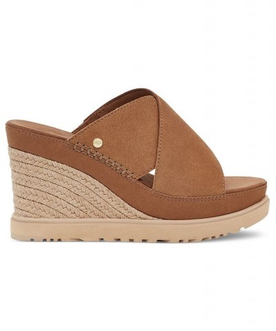 Women's Abbot Slip-On Crisscross Espadrille Wedge Sandals Brown $66.00 Shoes