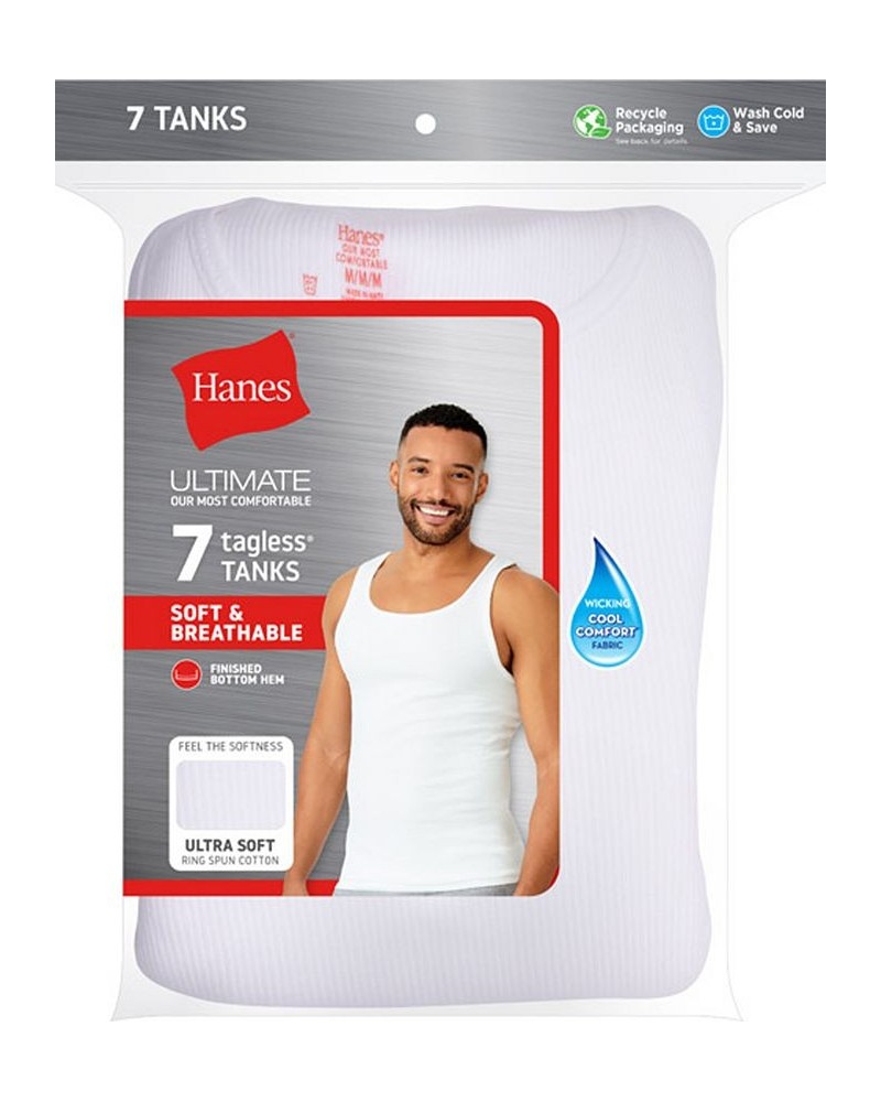 Men's Ultimate ComfortSoft 7-Pk. Moisture-Wicking Cotton Tanks White $14.26 Undershirt