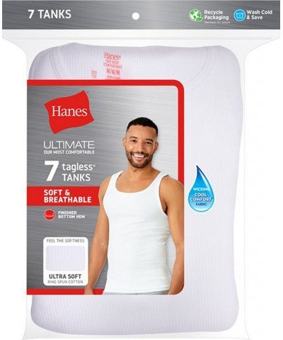 Men's Ultimate ComfortSoft 7-Pk. Moisture-Wicking Cotton Tanks White $14.26 Undershirt