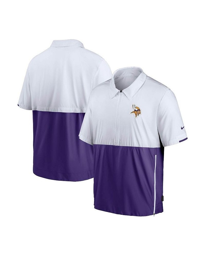 Men's White, Purple Minnesota Vikings Sideline Coaches Half-Zip Short Sleeve Jacket $38.40 Jackets