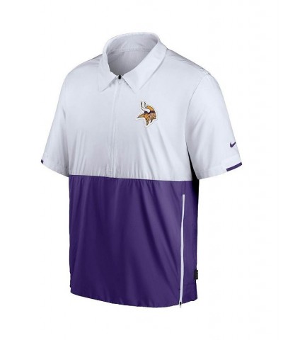 Men's White, Purple Minnesota Vikings Sideline Coaches Half-Zip Short Sleeve Jacket $38.40 Jackets