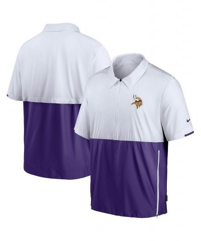 Men's White, Purple Minnesota Vikings Sideline Coaches Half-Zip Short Sleeve Jacket $38.40 Jackets