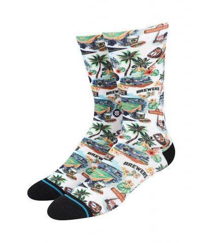 Men's x Reyn Spooner White Milwaukee Brewers Tri-Blend Crew Socks $13.80 Socks