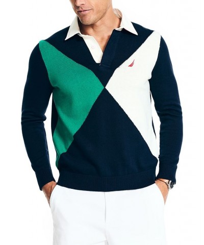 Men's Colorblocked Long-Sleeve Rugby Sweater Blue $30.24 Sweaters