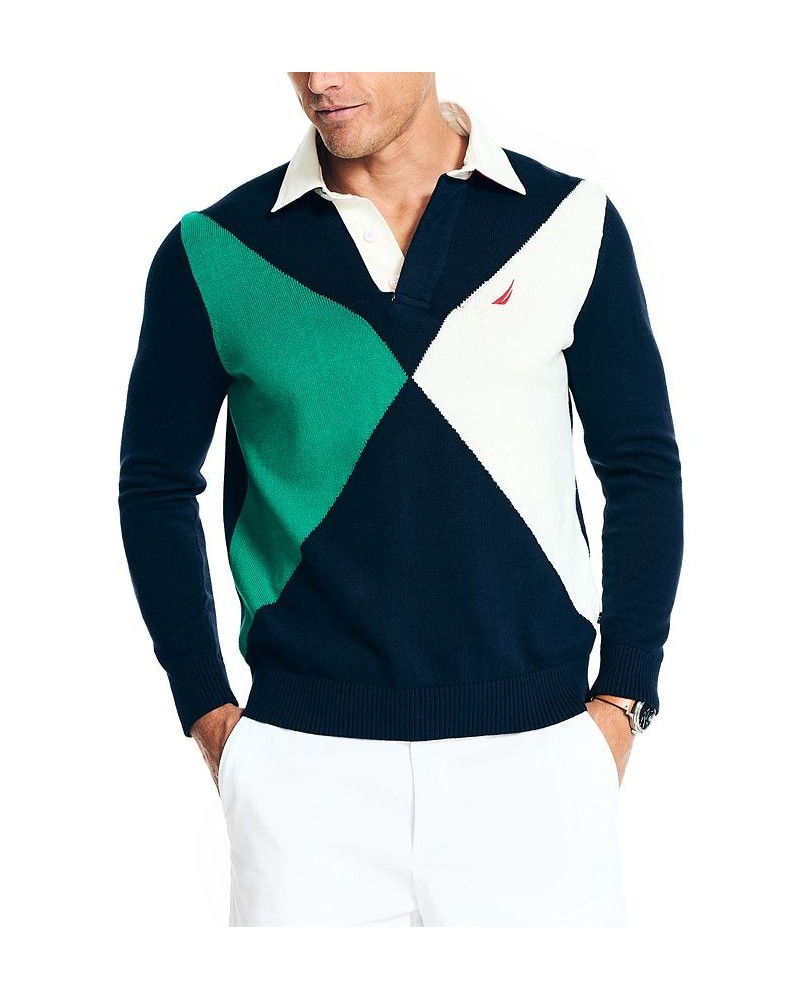 Men's Colorblocked Long-Sleeve Rugby Sweater Blue $30.24 Sweaters