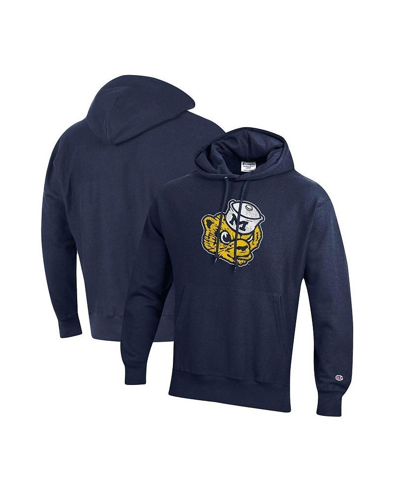 Men's Navy Michigan Wolverines Vault Sailor Hat Wolverine Reverse Weave Pullover Hoodie $53.99 Sweatshirt