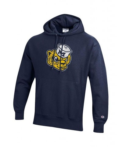 Men's Navy Michigan Wolverines Vault Sailor Hat Wolverine Reverse Weave Pullover Hoodie $53.99 Sweatshirt