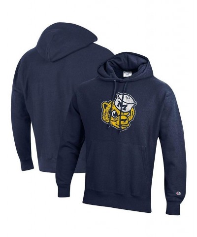 Men's Navy Michigan Wolverines Vault Sailor Hat Wolverine Reverse Weave Pullover Hoodie $53.99 Sweatshirt