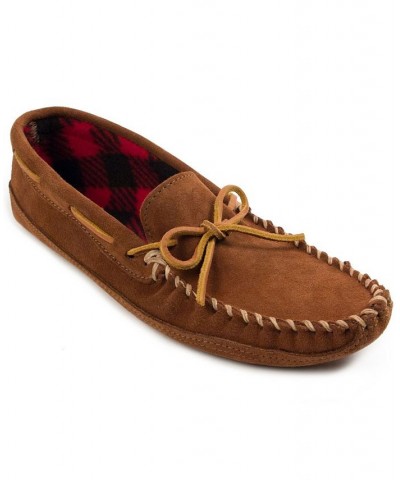 Men's Double Bottom Fleece Moccasin Slippers Brown $32.23 Shoes