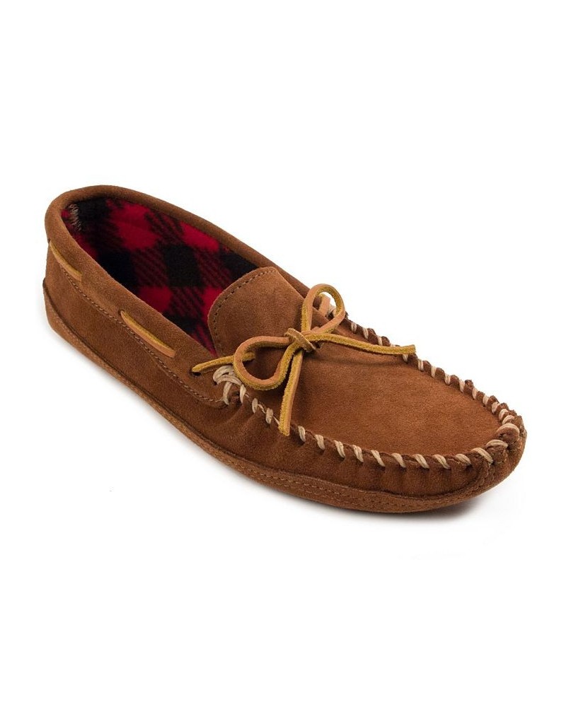 Men's Double Bottom Fleece Moccasin Slippers Brown $32.23 Shoes