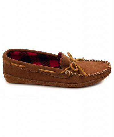 Men's Double Bottom Fleece Moccasin Slippers Brown $32.23 Shoes