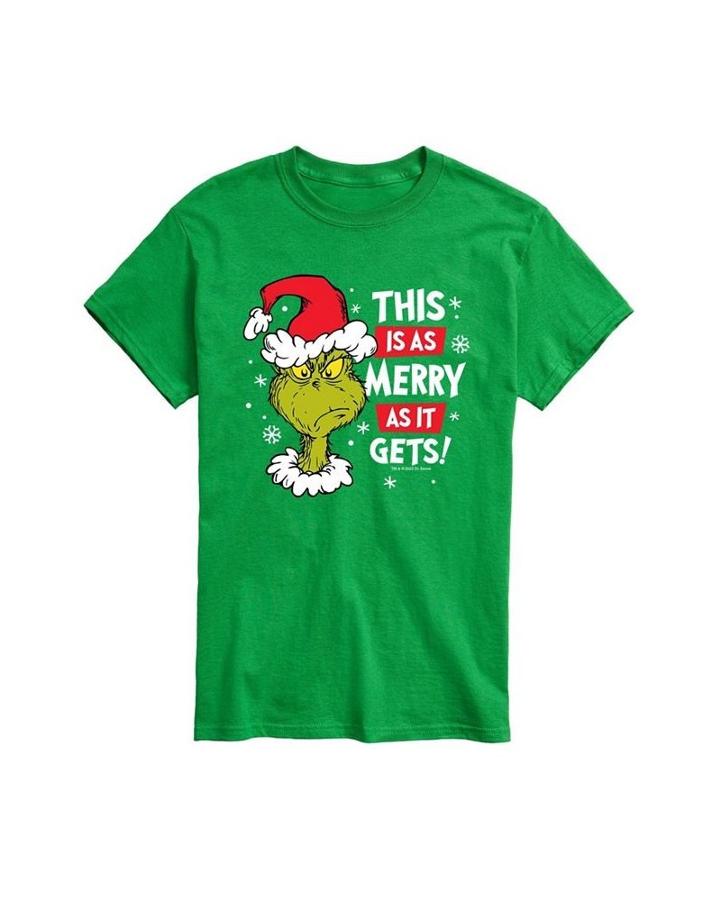 Men's Dr. Seuss The Grinch As Merry As Gets Graphic T-shirt Green $20.64 T-Shirts