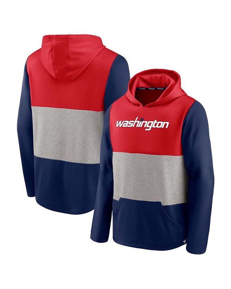 Men's Red and Navy Washington Wizards Linear Logo Comfy Colorblock Tri-Blend Pullover Hoodie $31.61 Sweatshirt