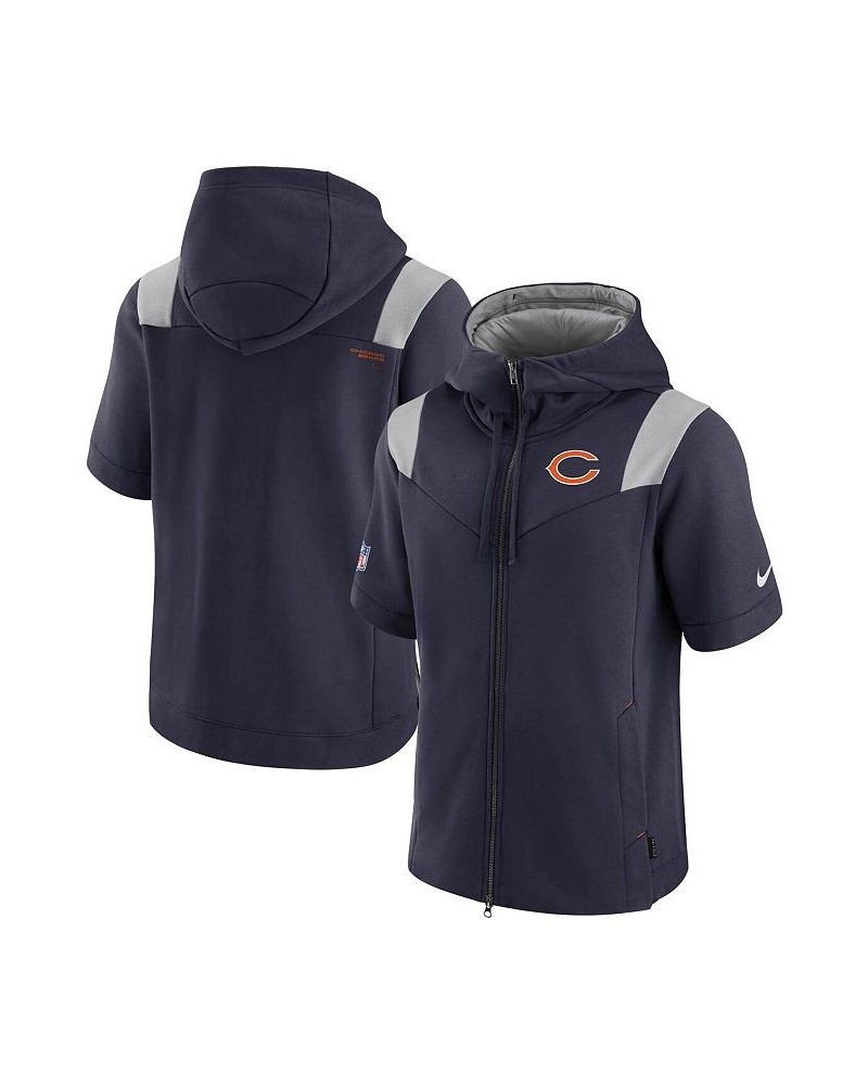 Men's Navy Chicago Bears Sideline Showout Short Sleeve Full-Zip Hoodie $41.00 Sweatshirt