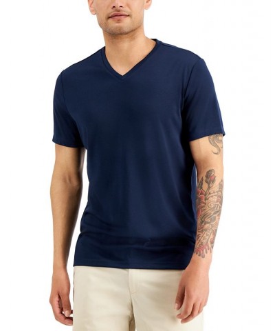 Men's Travel Stretch V-Neck T-Shirt Blue $10.79 T-Shirts