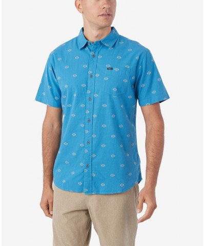 Men's Quiver Stretch Dobby Short Sleeve Standard Woven Shirt Blue $33.80 Shirts