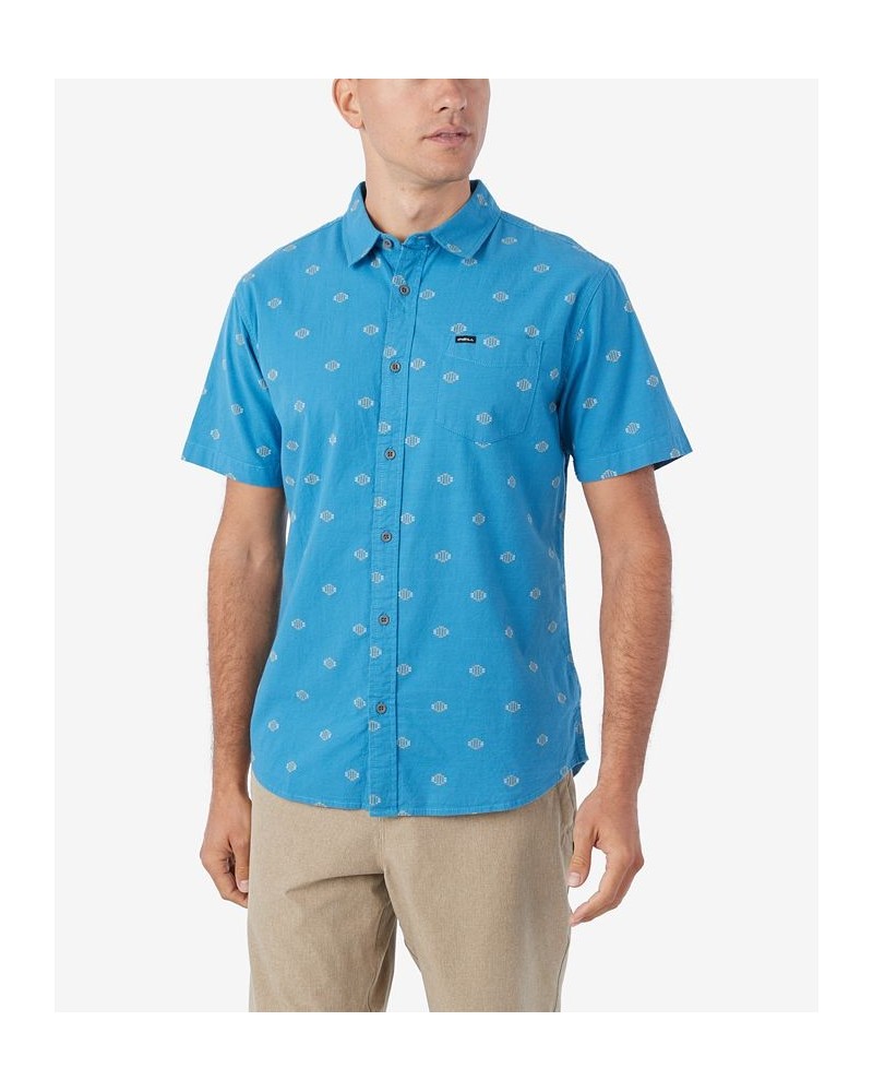 Men's Quiver Stretch Dobby Short Sleeve Standard Woven Shirt Blue $33.80 Shirts