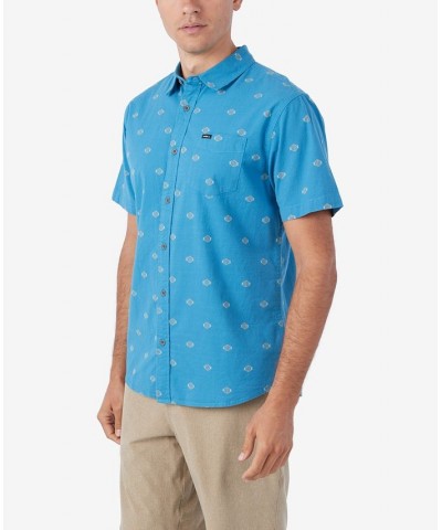 Men's Quiver Stretch Dobby Short Sleeve Standard Woven Shirt Blue $33.80 Shirts