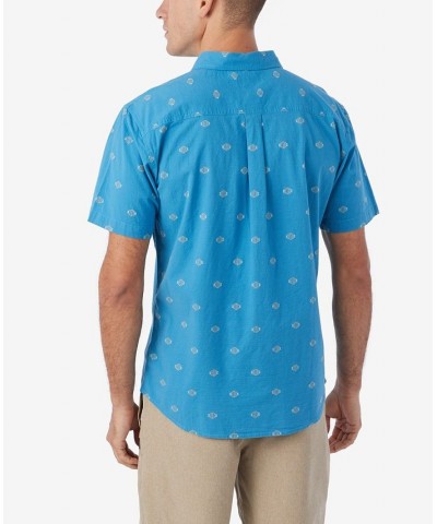 Men's Quiver Stretch Dobby Short Sleeve Standard Woven Shirt Blue $33.80 Shirts