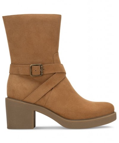 Bessiee Block-Heel Booties Tan/Beige $19.57 Shoes