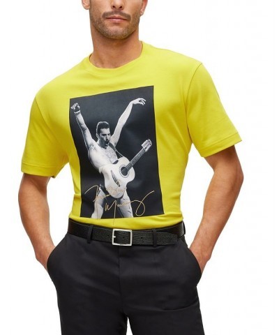 BOSS Men's Interlock-Cotton T-shirt Yellow $30.77 T-Shirts