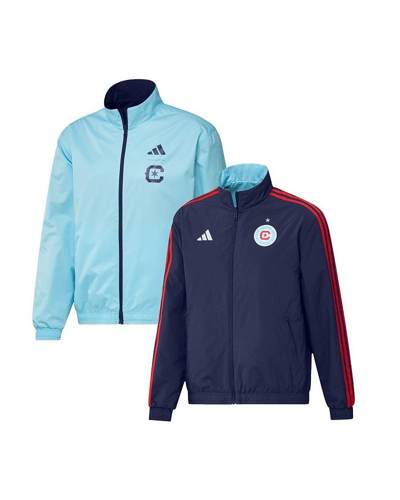 Men's Navy and Light Blue Chicago Fire 2023 On-Field Anthem Full-Zip Reversible Team Jacket $46.80 Jackets