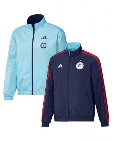 Men's Navy and Light Blue Chicago Fire 2023 On-Field Anthem Full-Zip Reversible Team Jacket $46.80 Jackets