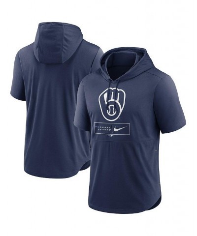 Men's Navy Milwaukee Brewers Logo Lockup Performance Short-Sleeved Pullover Hoodie $35.69 Sweatshirt