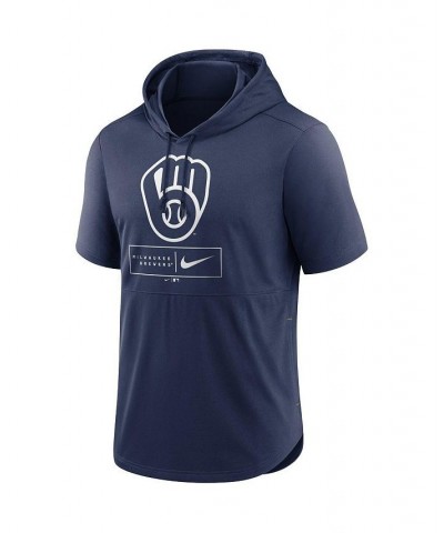 Men's Navy Milwaukee Brewers Logo Lockup Performance Short-Sleeved Pullover Hoodie $35.69 Sweatshirt