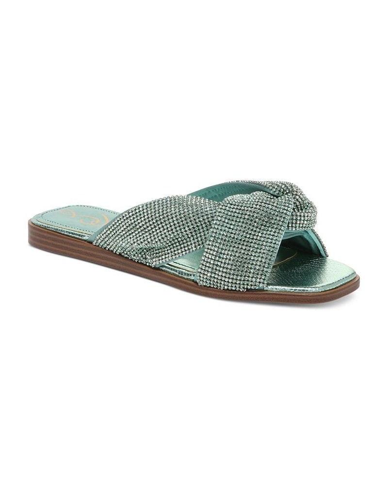 Issie Embellished Knotted Slide Sandals Green $49.00 Shoes