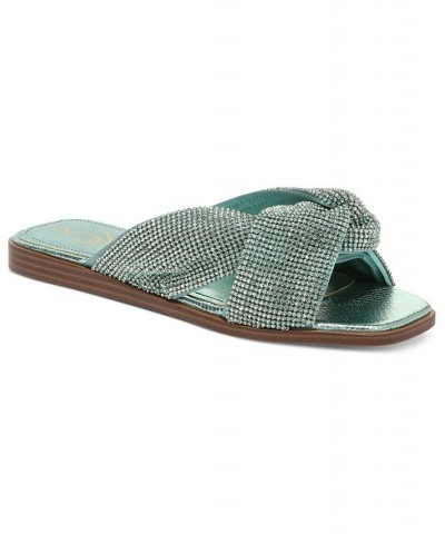 Issie Embellished Knotted Slide Sandals Green $49.00 Shoes