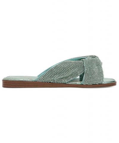 Issie Embellished Knotted Slide Sandals Green $49.00 Shoes