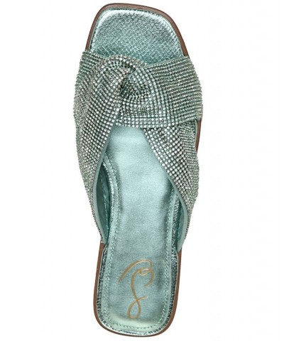 Issie Embellished Knotted Slide Sandals Green $49.00 Shoes