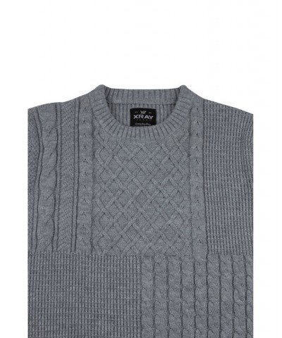 Men's Crewneck Mixed Texture Sweater Gray $24.64 Sweaters