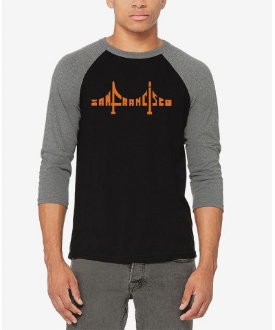 Men's Raglan Baseball 3/4 Sleeve San Francisco Bridge Word Art T-shirt Gray, Black $22.05 T-Shirts