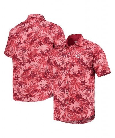 Men's Red Cincinnati Reds Sport Reign Forest Fronds Button-Up Shirt $62.16 Shirts