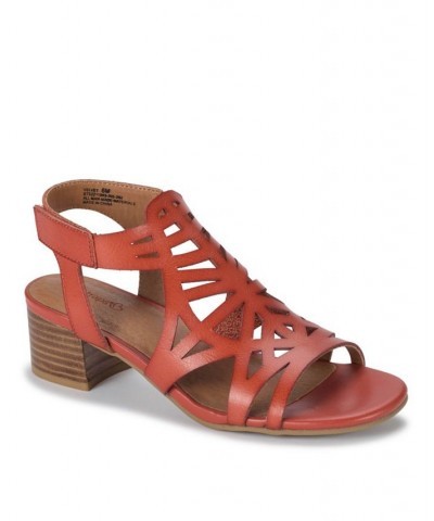 Velvet Block Heel Sandals Orange $40.80 Shoes