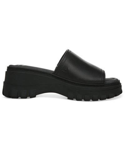 Women's Halle Platform Lug-Sole Slide Wedge Sandals Black $43.56 Shoes